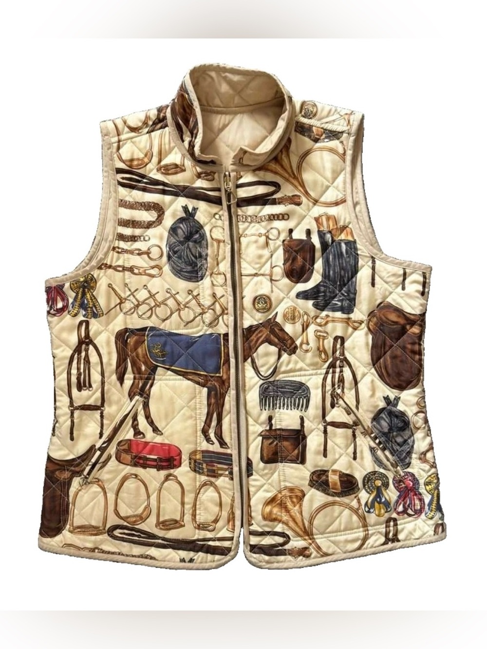 Vintage Lauren Ralph Lauren Reversible Quilted Equestrian Horse Vest Large